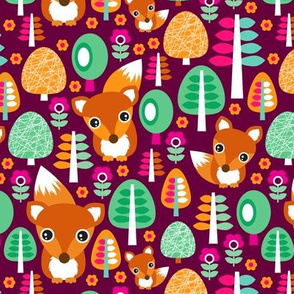 Autumn fox woodland flowers trees and animals for girls