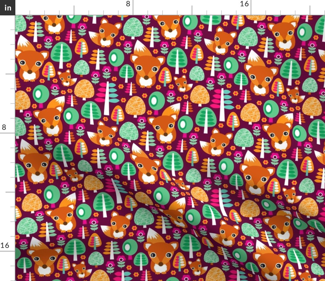 Autumn fox woodland flowers trees and animals for girls