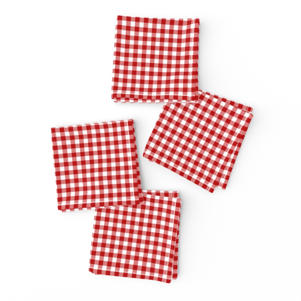 deep red and white gingham, 1/4" squares 