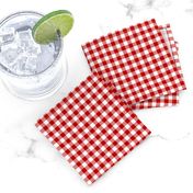 deep red and white gingham, 1/4" squares 