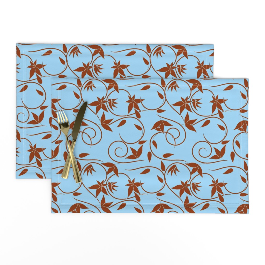 brown swirly flowers on blue