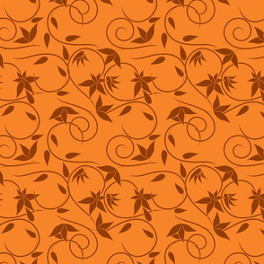 brown swirly flowers on orange