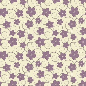 Purple flowers and swirls
