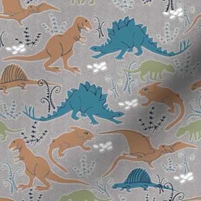 Dinosaurs 4 Blue Tan Green Gray