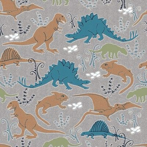 Dinosaurs 4 Blue Tan Green Gray