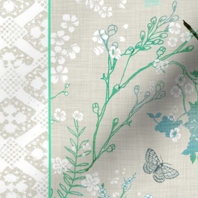 Birds + Blossoms Border Print (mint)