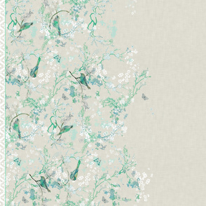 Birds + Blossoms Border Print (mint)