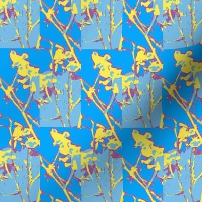 Mirrored Floral, Blue with yellow