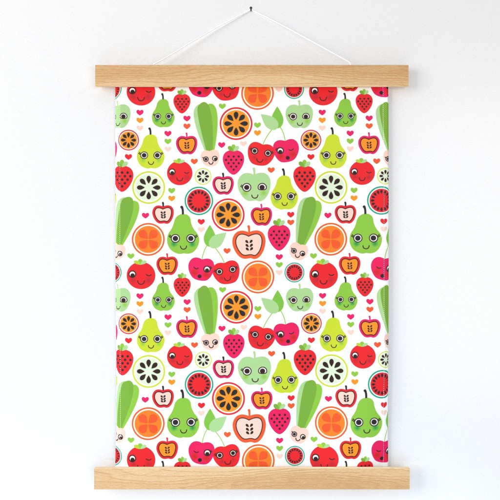 Smiling apples and cherry fun fruit garden summer design