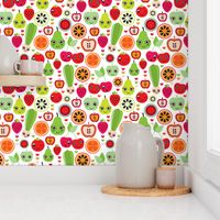 Smiling apples and cherry fun fruit garden summer design