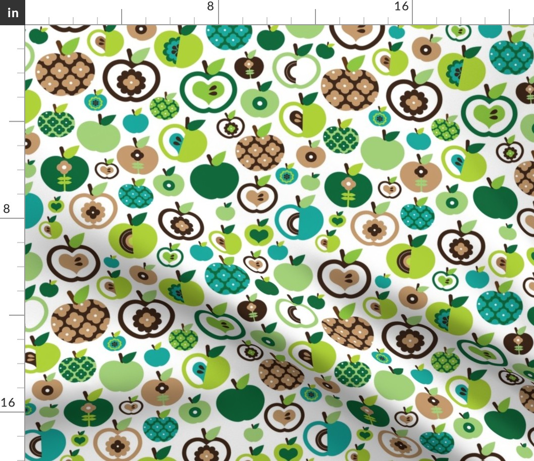 Retro apple kitchen print green fruit summer