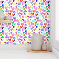 Colorful Watercolor Hearts // white