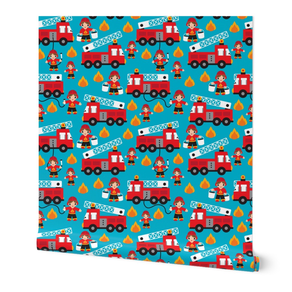 Fire to the rescue fire fighters fire truck and hero boys car fabric