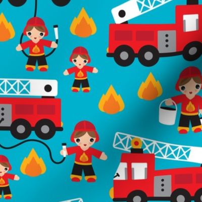 Fire to the rescue fire fighters fire truck and hero boys car fabric