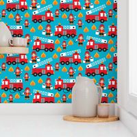 Fire to the rescue fire fighters fire truck and hero boys car fabric