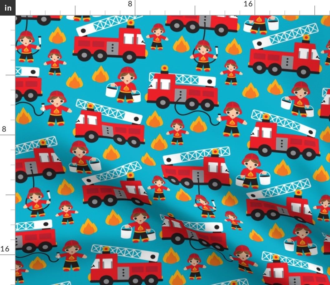Fire to the rescue fire fighters fire truck and hero boys car fabric