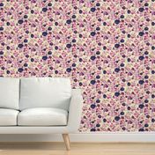 Vintage Floral in Navy and Pink on Ivory