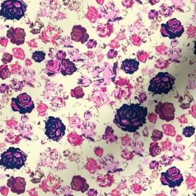 Vintage Floral in Navy and Pink on Ivory