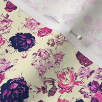 Vintage Floral in Navy and Pink on Ivory