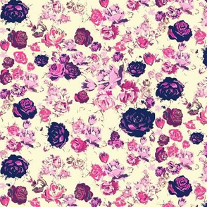 Vintage Floral in Navy and Pink on Ivory