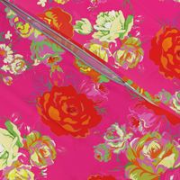 Vintage Floral on Hot Pink with cream, yellow, red, and orange.