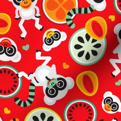 Papaya Mango Monkey circus tropical summer lemur design for kids