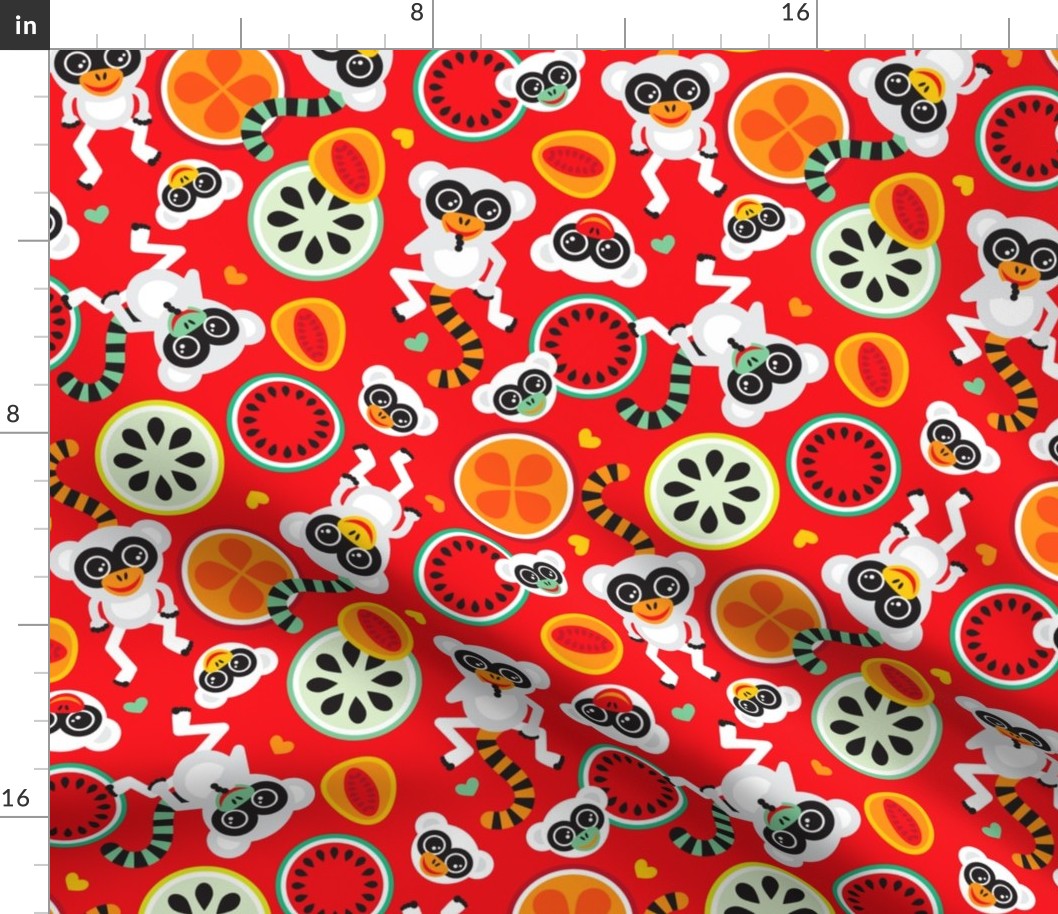 Papaya Mango Monkey circus tropical summer lemur design for kids