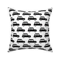 London black cab taxi boys car black and white retro