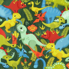 A pile of dinosaurs - in green