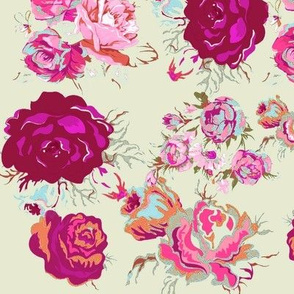 Beautiful Vintage Floral Print in Magenta, Coral and Mint.