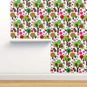 Deer owl sitting in a tree colorful summer woodland design for kids