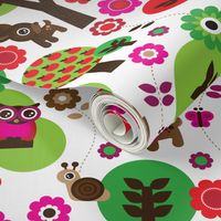 Deer owl sitting in a tree colorful summer woodland design for kids