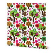 Deer owl sitting in a tree colorful summer woodland design for kids