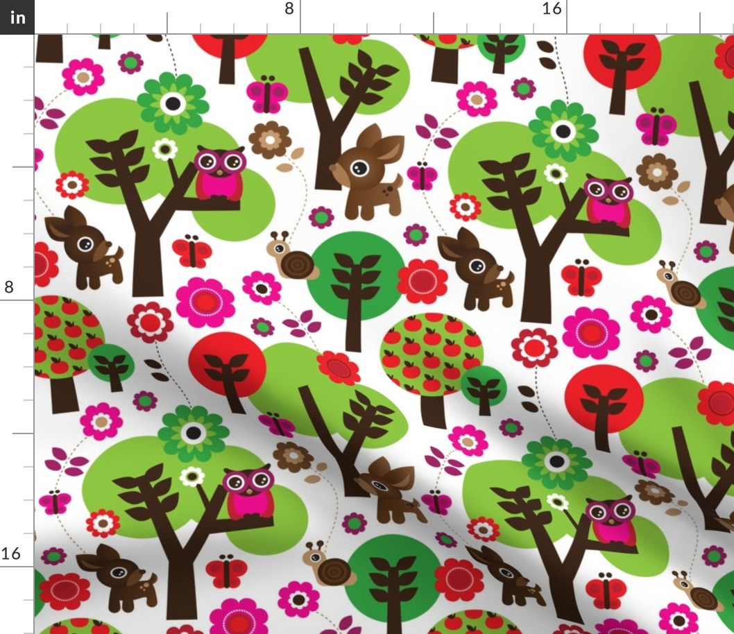 Deer owl sitting in a tree colorful summer woodland design for kids