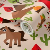 Cowboy and Indian western kids theme with teepee tent and horses