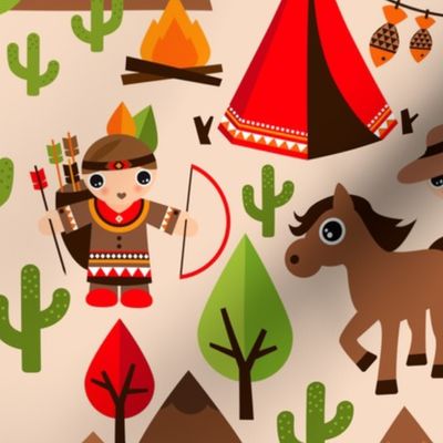 Cowboy and Indian western kids theme with teepee tent and horses