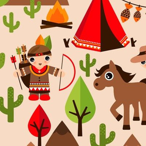 Cowboy and Indian western kids theme with teepee tent and horses