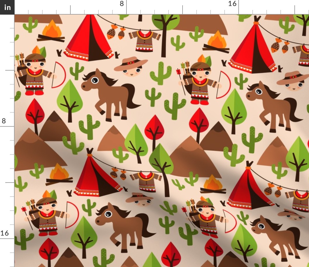 Cowboy and Indian western kids theme with teepee tent and horses