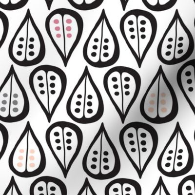 Retro black and white leaves and flowers garden scandinavian style