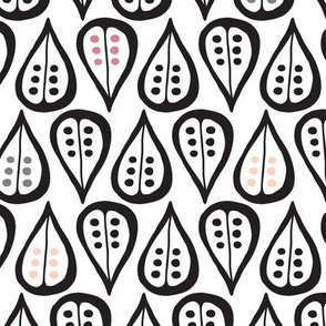 Retro black and white leaves and flowers garden scandinavian style