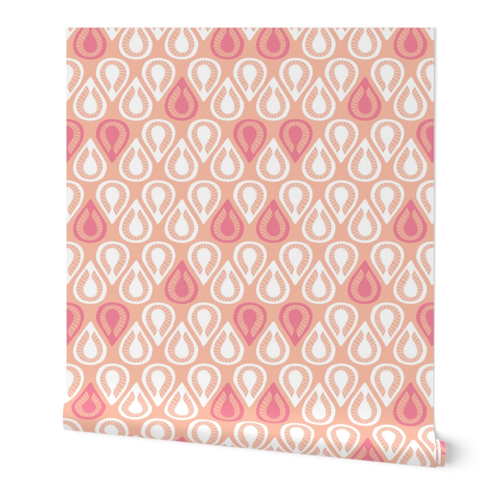 Retro drops abstract leaves in pastel pink scandinavian style