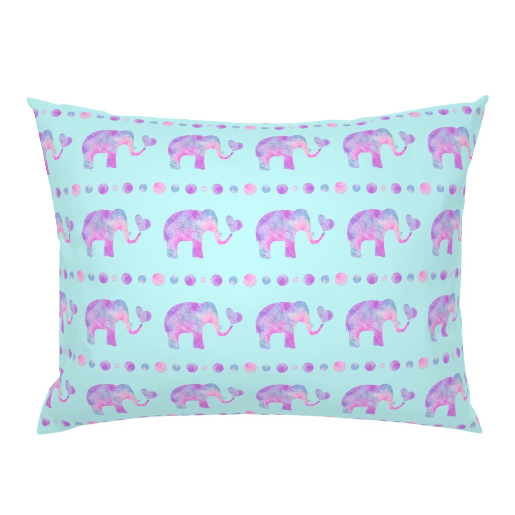 Pink and Purple Watercolor Elephant on Aqua Background