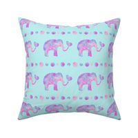 Pink and Purple Watercolor Elephant on Aqua Background