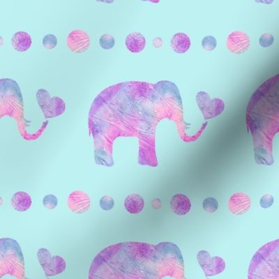 Pink and Purple Watercolor Elephant on Aqua Background