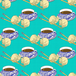 Tea and Dim Sum in Turquoise and Blue