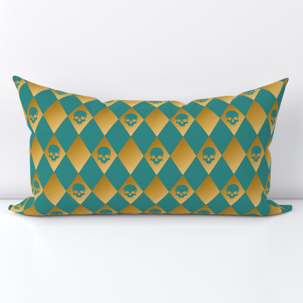 Teal and Gold Harlequin Skull