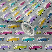 Campervans Jewel Colours on Grey - Small