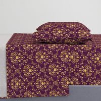 Purple and Gold Damask Non-distressed