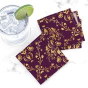 Purple and Gold Damask Non-distressed