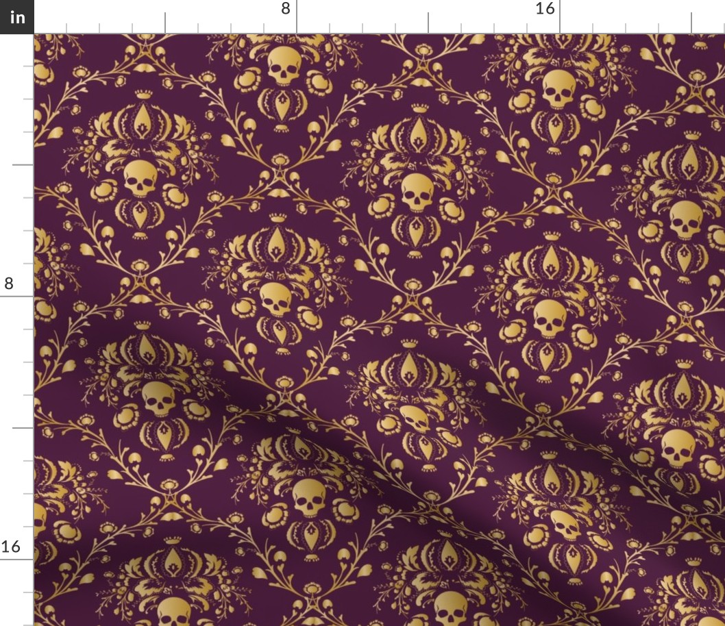 Purple and Gold Damask Non-distressed